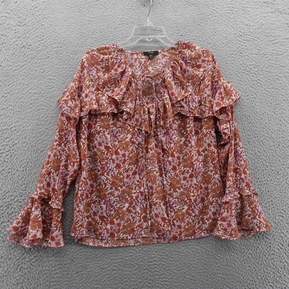 J Crew Ruffle Crinkle Chiffon Top Blouse Women XS Orange Womens Fete Floral‎ - Picture 1 of 12